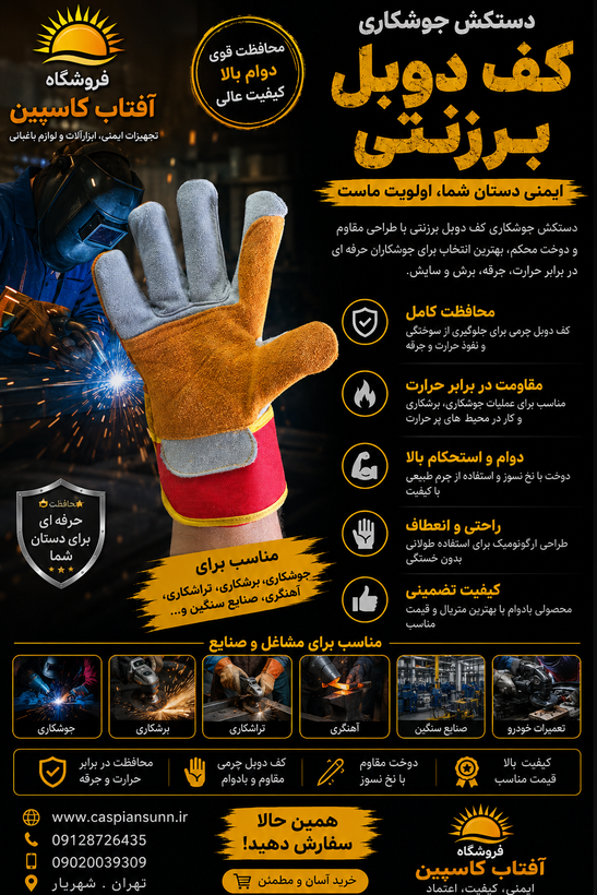 دستکش ایمنی چرمی کف دوبل / بسته 3جفت