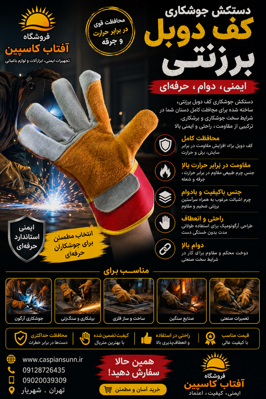 دستکش جوشکاری/کف دوبل