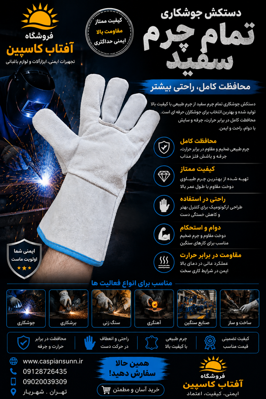 دستکش جوشکاری تمام چرم آستردار / حداقل سفارش 10 جفت می باشد