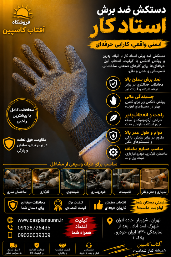 دستکش ضد برش استاد کار/فروش به صورت عمده حداقل سفارش 90 جفت